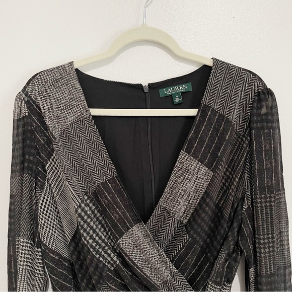 NWT Ralph Lauren Faux-Wrap Midi Dress Long Sleeve Tie Waist Geometric Size 16 - Picture 6 of 13